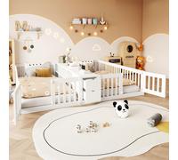 STILVORA: Estructura de cama de madera de 90x200 cm con colchón. Cama juvenil con cajón y estante. Cama infantil con barandilla de seguridad. Estructura de cama doble con barandillas altas. Color: bla