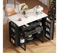 STILVORA: Isla de cocina móvil con encimera plegable, carrito de cocina con 5 ruedas y estante para especias, y carro de servicio con cajón para cubiertos y varios compartimentos de almacenamiento