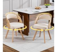 STILVORA: Juego de 2 sillas de comedor con asientos giratorios y respaldo curvo, sillas de madera con cojín de algodón y lino, ideales como sillas decorativas para cocina, cafetería y salón