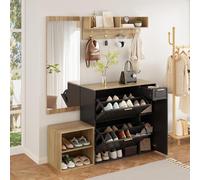 STILVORA, juego de muebles para vestíbulo de 4 piezas, que incluye un zapatero, un banco con espacio de almacenamiento y un espejo. Conjunto de muebles para pasillo y entrada, con armario de pared y z