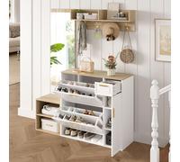 STILVORA, juego de muebles para vestíbulo de 4 piezas, que incluye un zapatero, un banco, un armario de pared y un espejo. Juego de muebles para pasillos y zonas de entrada