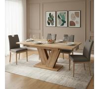 STILVORA: Mesa extensible para 4-6 personas, mesa plegable rectangular con tablero reforzado y patas en forma de V, mesa de cocina de estilo moderno en color roble