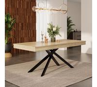 STILVORA: Mesa extensible para 6-8 personas, con tablero reforzado para mayor estabilidad, patas de metal, ideal para comedor, cocina o salón. Color: roble