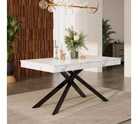 STILVORA: Mesa extensible para 6-8 personas. Superficie de la mesa reforzada para mayor estabilidad. Patas de metal, ideal para comedor, cocina o salón. Color blanco