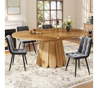 STILVORA: Mesa extensible para comedor, con capacidad para hasta 6 personas. Mesa de comedor con tablero de madera redonda. Mesa de cocina con estructura de metal resistente. Mesa para balcón, ideal p
