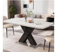 STILVORA: Mesa extensible para comedor con superficie imitación mármol, mesa de comedor con patas de MDF en forma de X y base de metal, mesa de cocina moderna de forma rectangular