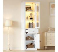 STILVORA: Mueble alto tipo aparador grande con dos puertas, tiradores metálicos, vitrina con cajón e iluminación LED. Vitrina de vidrio de aleación de aluminio para sala de estar, color blanco