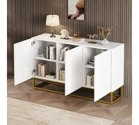 STILVORA: Mueble aparador de 130 cm de ancho, mueble auxiliar con 4 compartimentos, aparador de alta brillo, mueble tipo buffet con protectores para el suelo