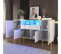 STILVORA: Mueble auxiliar tipo aparador con 1 cajón, armario de almacenamiento con iluminación LED integrada, cómoda de alta brillo en color , también disponible en blanco