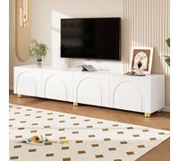 STILVORA: Mueble de televisión bajo con relieve arqueado y 4 puertas, mueble de televisión con espacio de almacenamiento, mueble de televisión con patas metálicas