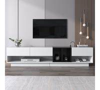 STILVORA: Mueble de televisión, combinación en blanco y brillante, mueble bajo con cajones, compartimentos y múltiples espacios de almacenamiento, diseño de bloques de color