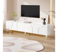 STILVORA: Mueble de televisión con diseño asimétrico, adornado con un relieve en forma de arco, y con 4 puertas. Es un mueble para el salón con amplio espacio de almacenamiento, y cuenta con patas de 