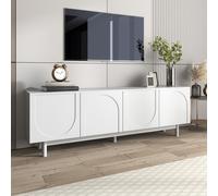 STILVORA: Mueble de TV, aparador, mueble bajo para televisión con 4 puertas con textura. Mueble de TV para sala de estar con separadores ajustables. Largo: 175 cm, color blanco