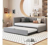 STILVORA: Sofá cama 90/180x200. Sofá multifuncional en forma de L, ideal para el día, también sirve como cama infantil. Tapizado en terciopelo, color gris claro (sin colchón)