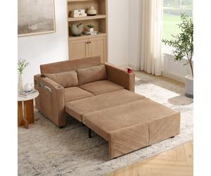 STILVORA: Sofá cama con función 3 en 1 y mecanismo deslizante, sofá de 2 plazas con puerto de carga USB y acolchado ergonómico. Sofá cama que ahorra espacio y es muy versátil. Color: naranja