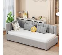 STILVORA: Sofá cama convertible en cama individual de 90x200 cm con somier de madera, diseño de sofá en forma de L, ideal como cama infantil, sofá cama con reposabrazos, color gris (con colchón)
