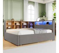 STILVORA: Sofá cama de 140x200 cm, ideal como sofá diario, con iluminación LED y enchufes. Cama infantil con múltiples compartimentos de almacenamiento, color beige (incluye colchón)