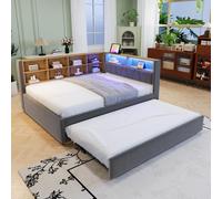 STILVORA: Sofá cama de 140x200 cm, ideal como sofá diario, con iluminación LED y enchufes. Cama infantil con múltiples compartimentos de almacenamiento. Color: gris oscuro (sin colchón)