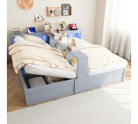 STILVORA: Sofá cama de 90/180x200 cm con mecanismo de elevación hidráulico y compartimentos de almacenamiento, cama doble con toma de corriente europea y barra de luces LED, estructura de madera en co