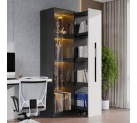 STILVORA, vitrina de 70x40x160 cm con puerta de cristal e iluminación LED, armario alto con cajón lateral y cajón, mueble multifuncional para salón, comedor y cocina