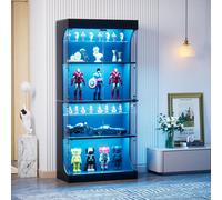 STILVORA: Vitrina de vidrio negra con 4 estantes y espacio de almacenamiento. Vitrina con iluminación LED y puertas de vidrio. Armario con función de sensor que protege contra el polvo