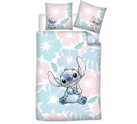 Aymax! Juego de cama Stitch Flowers para 1 persona – Funda nórdica 140x200 reversible, azul y rosa