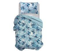 Stitch - Juego de Funda nórdica Individual de algodón, Azul, Funda nórdica de 155 x 200 cm, Funda de Almohada de 50 x 80 cm, diseño de Disney, 100% algodón, Producto Oficial