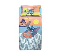 Stitch - Juego de sábanas para Cama Individual Disney, sábana encimera, sábana Bajera Ajustable, Funda de Almohada, Azul, Disney, 100% algodón, Producto Oficial