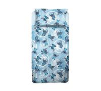 Stitch - Juego de sábanas para Cama Individual, sábana encimera, sábana Bajera Ajustable, Funda de Almohada, Color Azul, Disney, 100% algodón, Producto Oficial