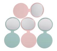 STOBAZA 4 Piezas Espejo de Mesa Plegable, Espejo de Maquillaje Compacto Redondo de PU y Vidrio, Mini 7cm, Rosa y Verde, para Escritorio y Oficina