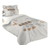 Stof Love - Juego de Funda nórdica + 1 Funda de Almohada, tamaño 140 x 200 cm, 100% algodón, Color Gris y Beige