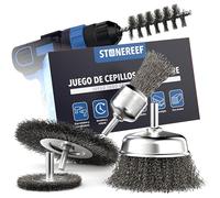 STONE REEF Juego de 5 cepillos de alambre (vástago redondo de 6 mm) para taladros, destornillador inalámbrico, accesorio de alambre - Accesorios universales para el tratamiento de superficies - Ideal