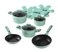 STONELINE Batería de Cocina 11 Piezas 18/20/24 cm Juego de Sartenes y Ollas con Tapa, Olla Sartén Inducción, Antiadherente con Partículas de Piedra Reales, Todo Tipo Cocinas, Color: Menta