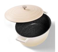 STONELINE Cacerola Inducción con Tapa 32 cm, 6,6 L, Olla Antiadherente Revestimiento con Partículas de Piedra Reales, Cazuela Cocotte para Todo Tipo de Cocinas y Horno, Color: Crema