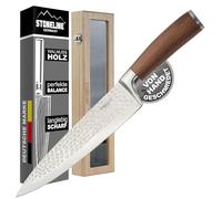 STONELINE Cuchillo Chef de Acero Damasco 34 cm, Hoja Martillada Extremadamente Afilada de 20,3 cm, 67 Capas, Cuchillo Cocinero Uiversal Profesional, Mango de Nogal, Embalaje Madera, Cuchillo Cocina