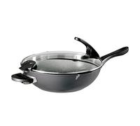 STONELINE FUTURE Sartén Wok 32 cm Aluminio Fundido con Tapa Coladora Vertedores Sartén Honda Grande Inducción Revestimiento Antiadherente con Partículas Piedra Reales, Todo Tipo Cocinas, Sin Grasa