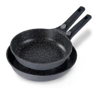 STONELINE SMART Juego de Sartenes 2 Piezas 24/28 cm, Sartén Grande Aluminio Fundido, Mango Desmontable, Sartén Inducción, Todo Tipo de Cocinas, Antiadherente con Partículas de Piedra Reales, Gris