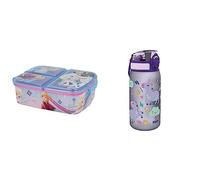Stor Fiambrera infantil múltiple con 3 compartimentos de Frozen & Ion8 Botella de agua para niños a prueba de fugas, sin BPA, capacidad de 350 ml, unicornio