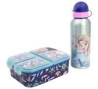 Stor Set Botella Aluminio y Fiambrera Frozen - Cantimplora 530ml con Sandwichera 3 Compartimentos - Kit Merienda Escolar Infantil