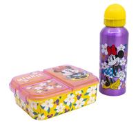 Stor Set Botella Aluminio y Fiambrera Minnie Mouse - Cantimplora 530ml con Sandwichera 3 Compartimentos - Kit Merienda Escolar Infantil