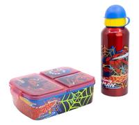 Stor Set Botella Aluminio y Fiambrera Spider-Man - Cantimplora 530ml con Sandwichera 3 Compartimentos - Kit Merienda Escolar Infantil