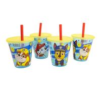 Stor Set de 4 Vasos Infantiles con Pajita Patrulla Canina 285ml Plastico PP Ideal Fiestas
