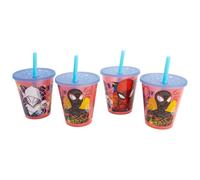 Stor Set de 4 Vasos Infantiles con Pajita Spider-Man 285ml Plastico PP Ideal Fiestas