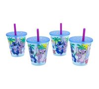 Stor Set de 4 Vasos Infantiles con Pajita Stitch 285ml Plastico PP Ideal Fiestas