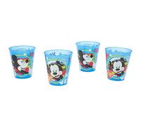 Stor Set de 4 vasos Joy Mickey Mouse 285 ml - Vasos infantiles reutilizables de plástico, escarchados con purpurina, para fiestas y cumpleaños, aptos para microondas