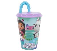 Stor Vaso Infantil con Tapa y Pajita La Casa De Muñecas De Gabby 430ml - Vaso de Plástico Resistente para Niños - Sin Derrames