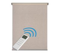 STORESDECO Estor Enrollable Motorizado Enrollable Opaco Estor Blackout Automático con Batería y Mando Premium, Estores Opacos Motorizados para Ventanas y Puertas Tejido 100% Poliéster Linen 100 x 250c
