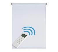 STORESDECO Estor Enrollable Motorizado Opaco Estores Enrollables Blackout Automático con Batería, Motor y Mando Premium, Estores Ventana 100% Poliéster, Cortinas para salón White 100 x 250cm