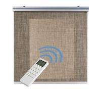 STORESDECO Estores Enrollables Screen Motorizados Automáticos con Mando, Tejido Técnico 100% Poliéster, con Acabados Elegantes en Aluminio, Estor Enrollable Translúcido para Protección Solar Beige 140