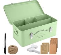 STOWBERRY Caja organizadora para almacenar semillas: lata con tapa, asas y 4 compartimentos - Ideal para guardar paquetes de semillas. Regalo de jardinería con más de 200 accesorios.